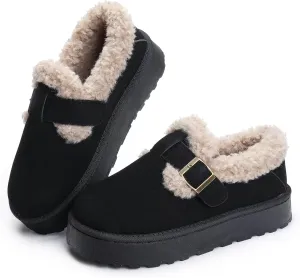 Women's Mules Suede Thick Sole Slippers Fleece Lined Snow Shoes Slip On Garden Clogs Indoor and Outdoor