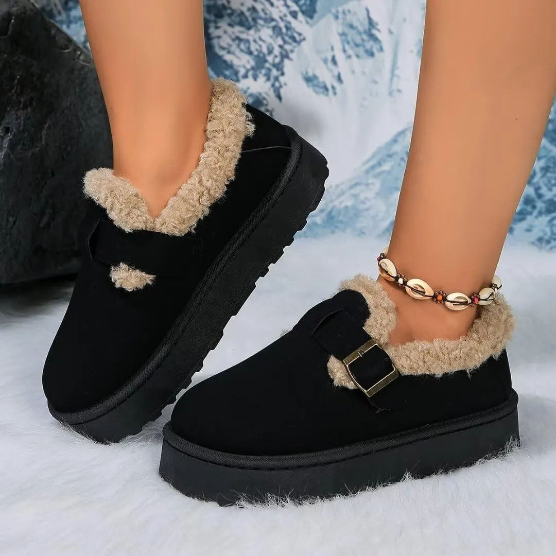 Women's Mules Suede Thick Sole Slippers Fleece Lined Snow Shoes Slip On Garden Clogs Indoor and Outdoor