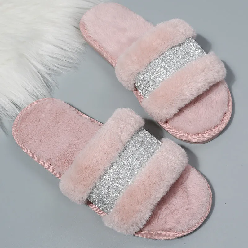 Women's Open Toe Fur Slippers