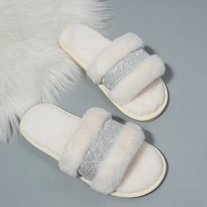 Women's Open Toe Fur Slippers
