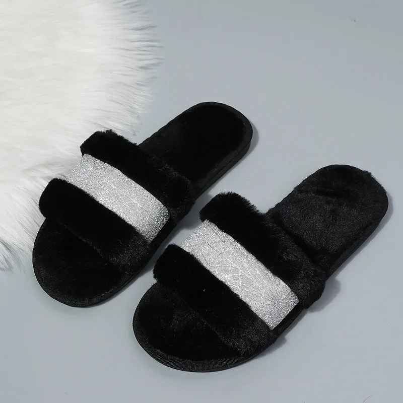 Women's Open Toe Fur Slippers
