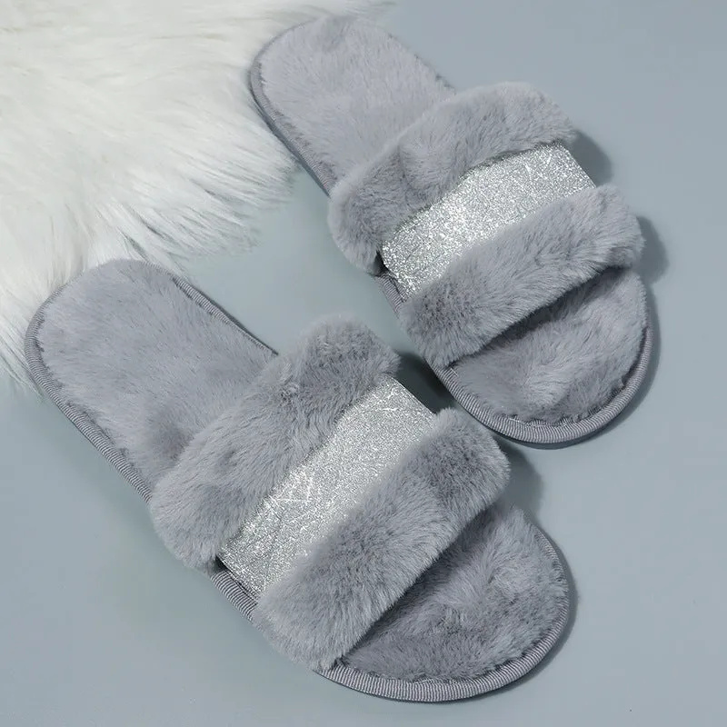 Women's Open Toe Fur Slippers