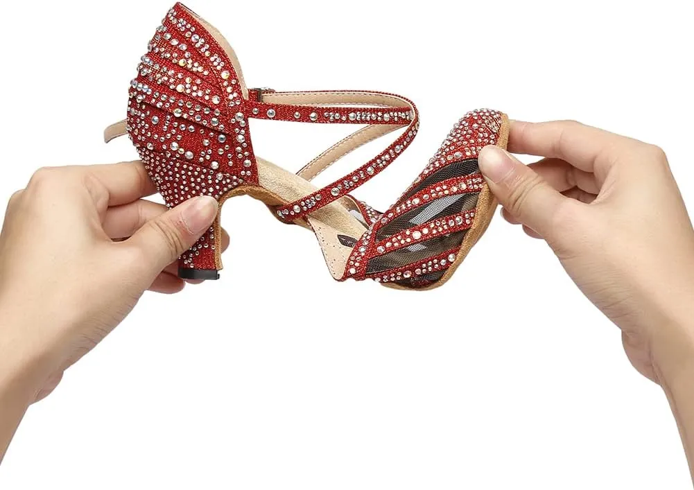YKXLM Ballroom Dance Shoes for Women Latin Salsa Performance Professional Closed Toe Dance Shoes,Model L403