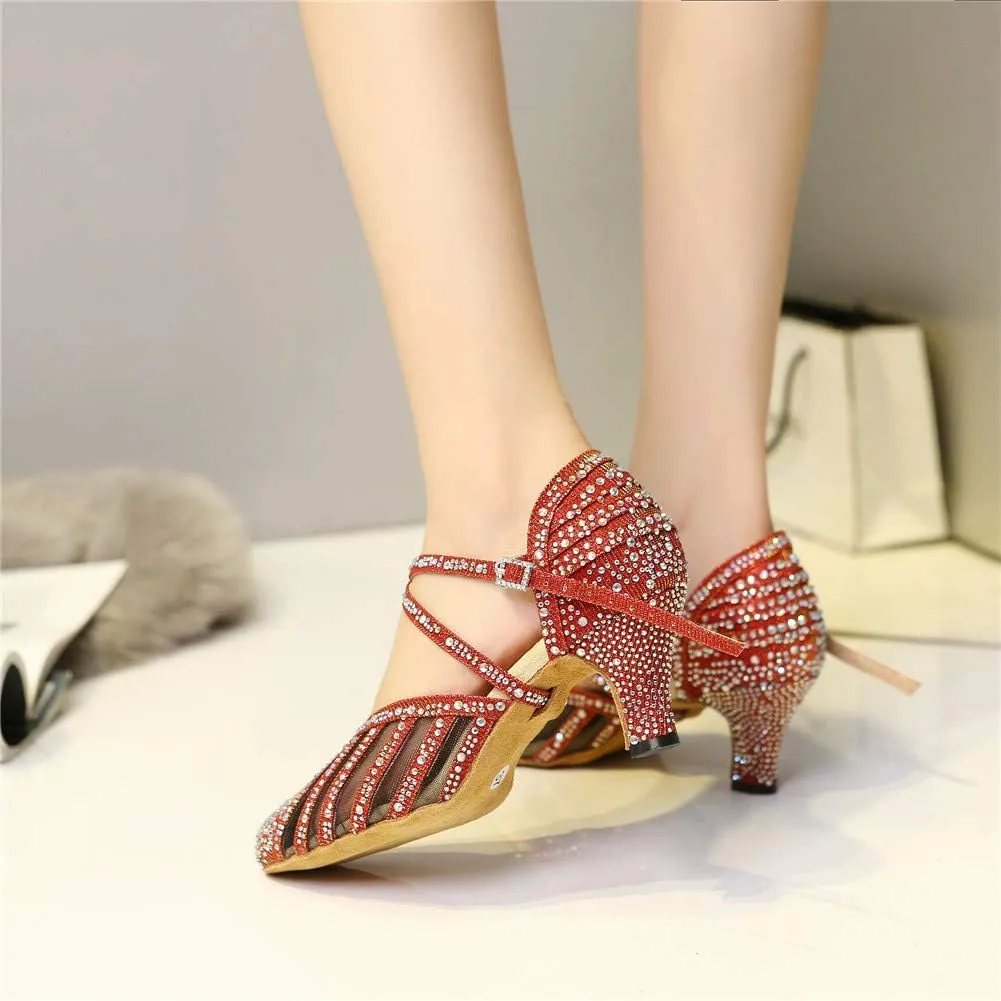 YKXLM Ballroom Dance Shoes for Women Latin Salsa Performance Professional Closed Toe Dance Shoes,Model L403