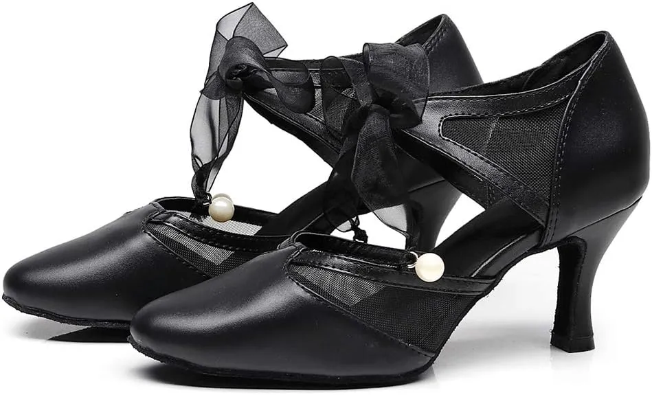 YKXLM Closed Toe Dance Shoes for Women Latin Salsa Performance Professional Ballroom Dance Shoes,Model L474
