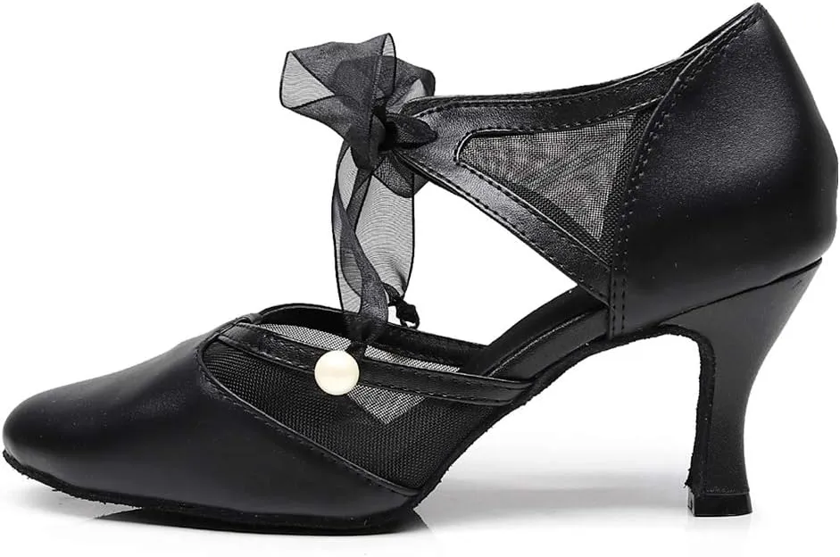 YKXLM Closed Toe Dance Shoes for Women Latin Salsa Performance Professional Ballroom Dance Shoes,Model L474
