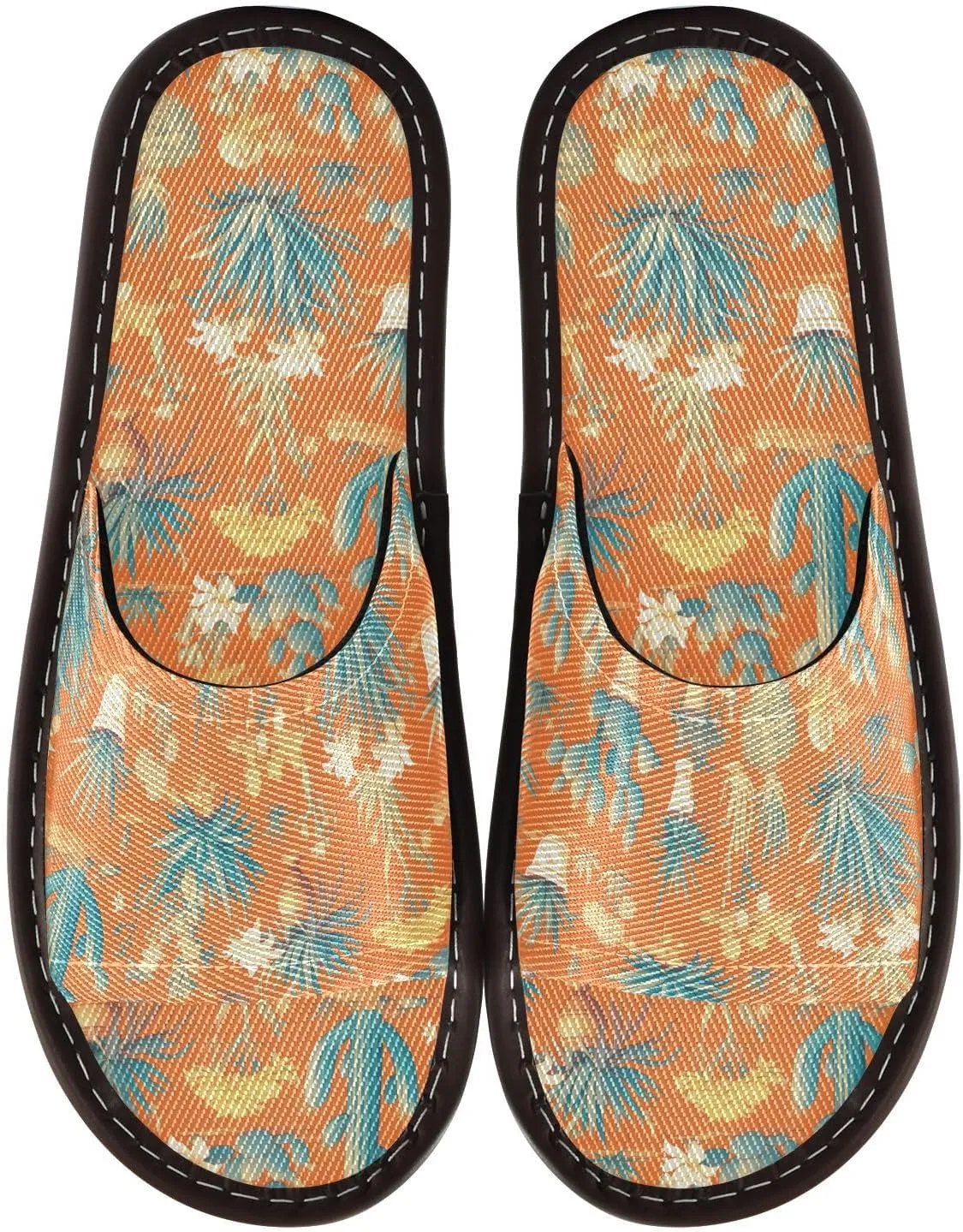 Yuiboo Blue Cactus Orange Men Women's Shower Slippers Portable Dorm Home Slides for Home Indoor Bedroom