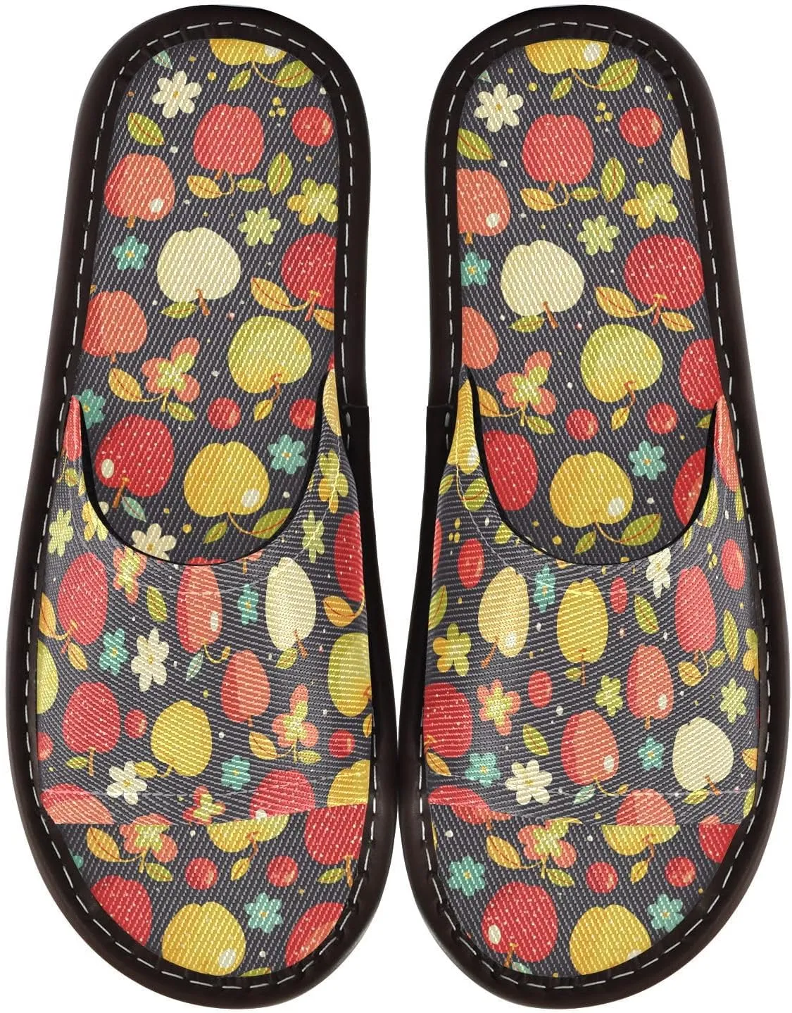 Yuiboo Colorful Apples Men Women's Fashion Slippers Reusable Dorm Home Slides for Indoor Home Hotel