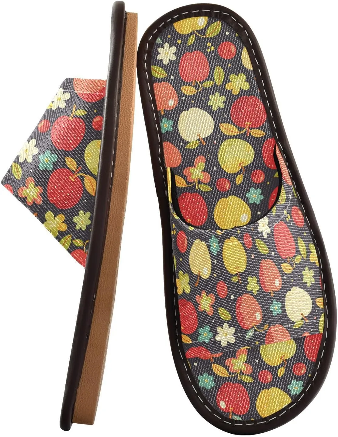 Yuiboo Colorful Apples Men Women's Fashion Slippers Reusable Dorm Home Slides for Indoor Home Hotel