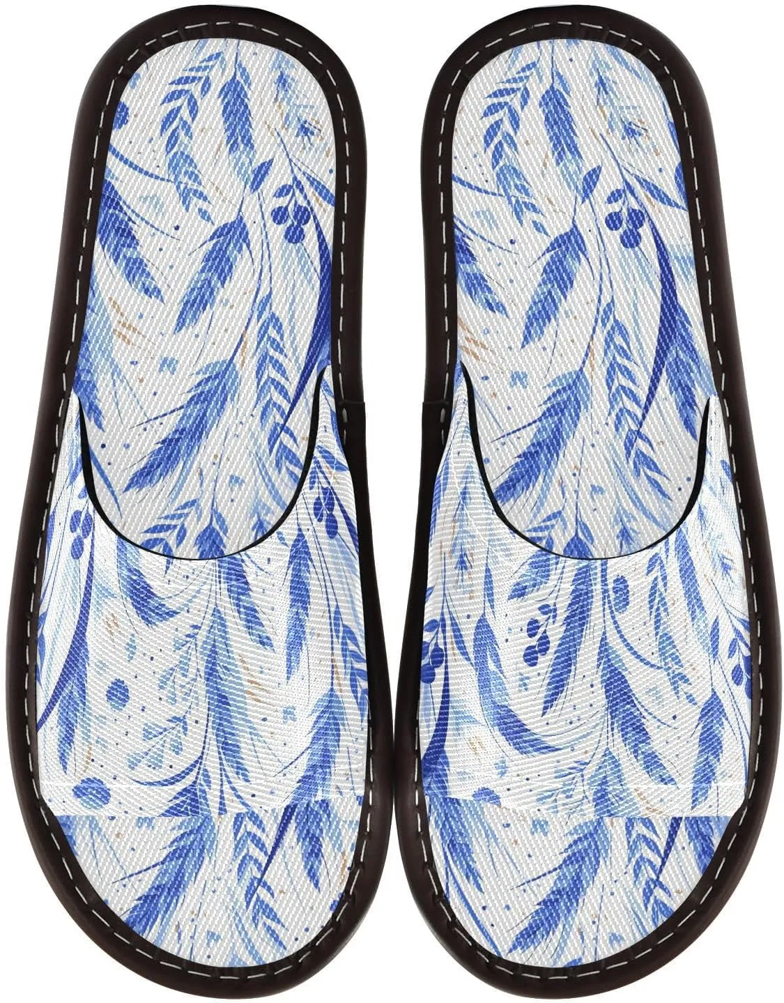 Yuiboo Cute Blue Flowers Women Men's Shower Slippers Breathable Dorm Home Slides for Home Hotel Beach