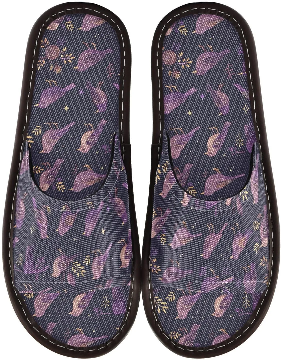 Yuiboo Dark Purple Birds Mens Travel Slippers Portable Slides Sandals for Travel Home Home