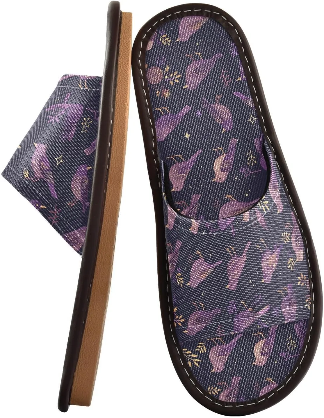 Yuiboo Dark Purple Birds Mens Travel Slippers Portable Slides Sandals for Travel Home Home