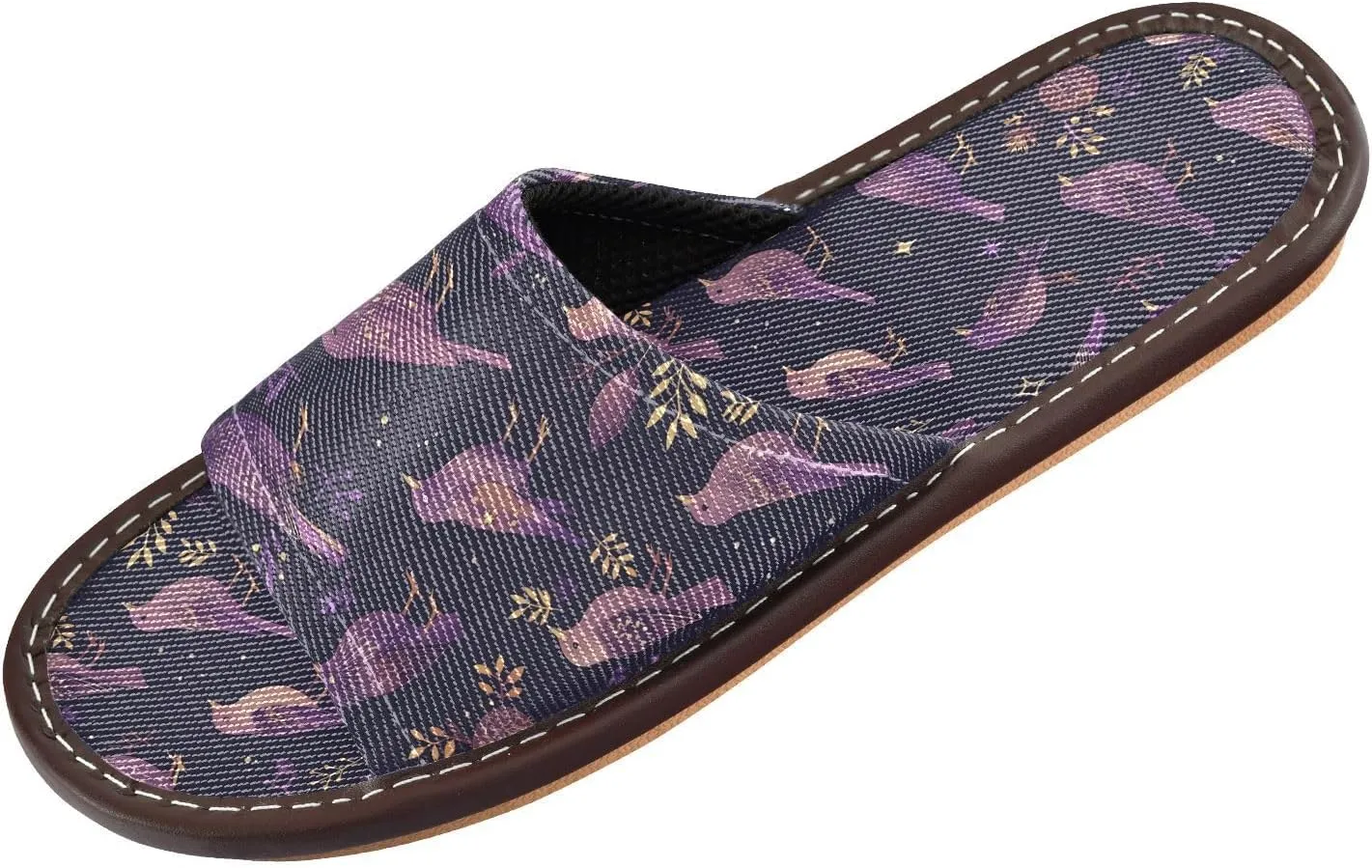 Yuiboo Dark Purple Birds Mens Travel Slippers Portable Slides Sandals for Travel Home Home