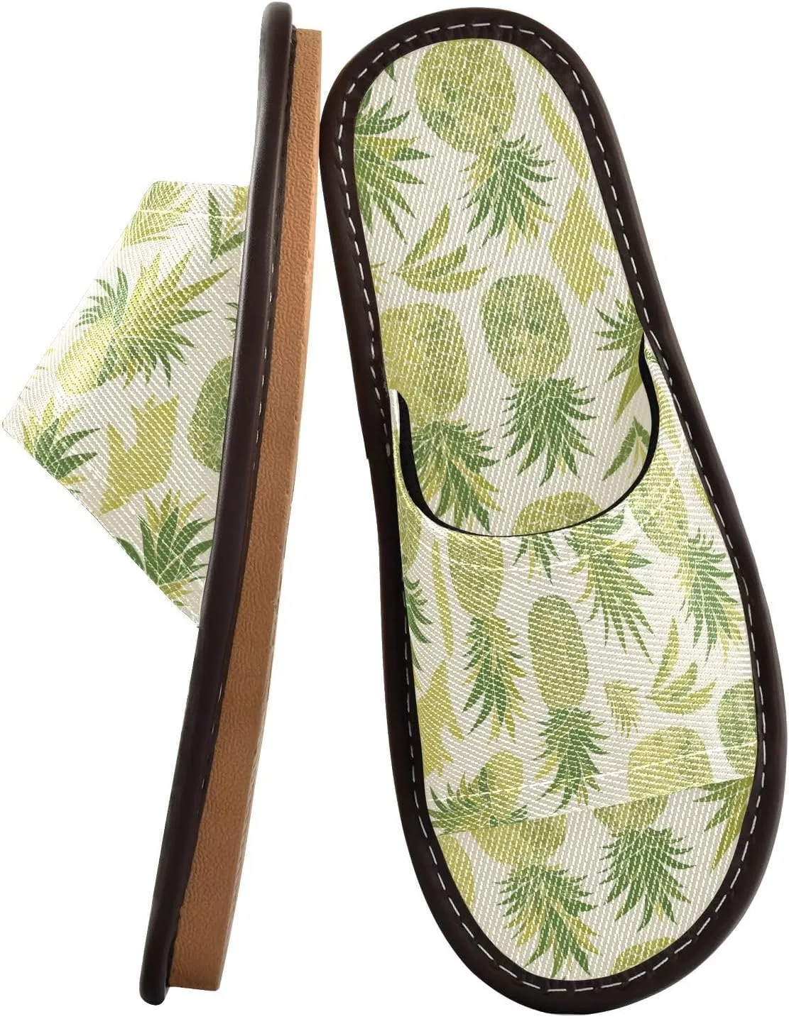Yuiboo Green Pineapples Men Women's Spa Slippers Breathable Beach Sandals for Hotel Home Home