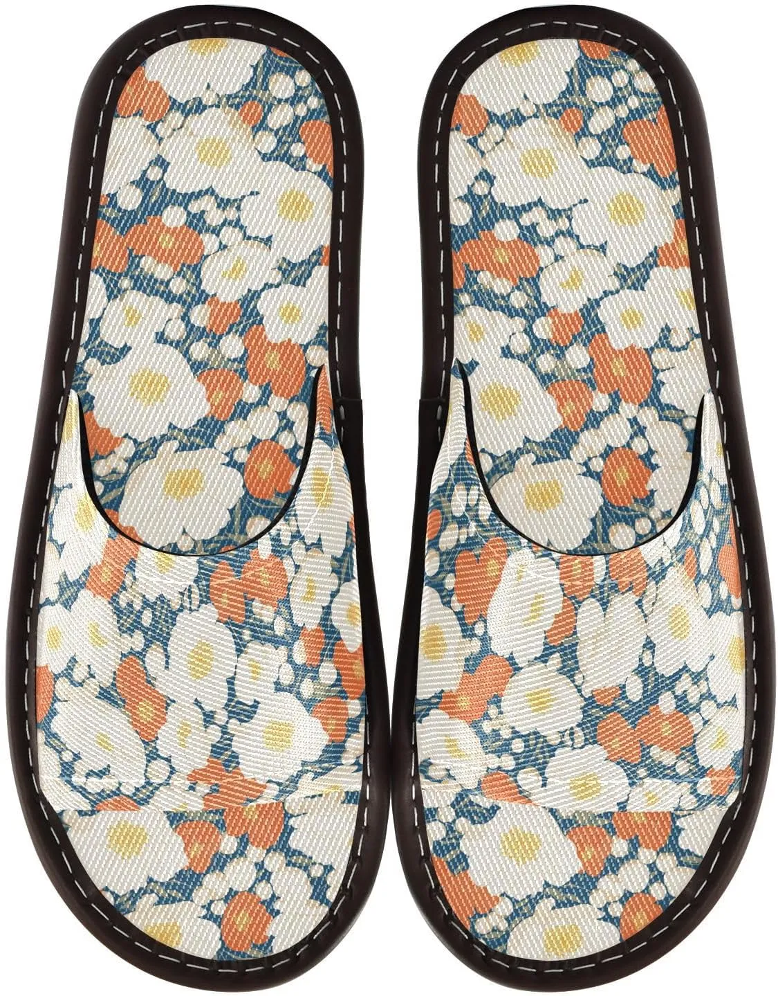Yuiboo Large Red FLOWER and white Men Women's Bathroom Shower Slippers Portable Dorm Home Slides for Hotel Travel Home