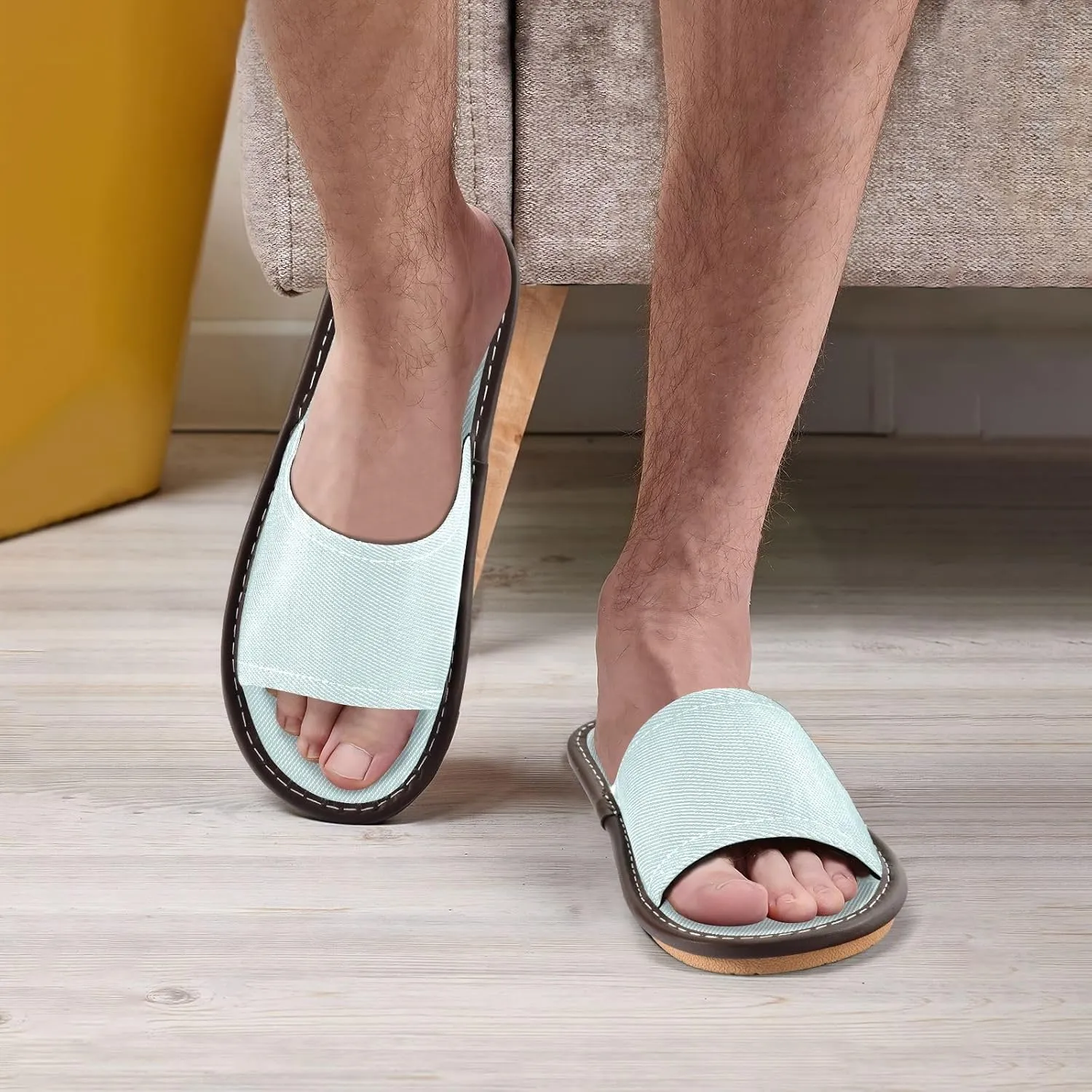 Yuiboo Light Cyan Blue Men Women Bathroom Slippers Breathable Slides Sandals for Indoor Home Home