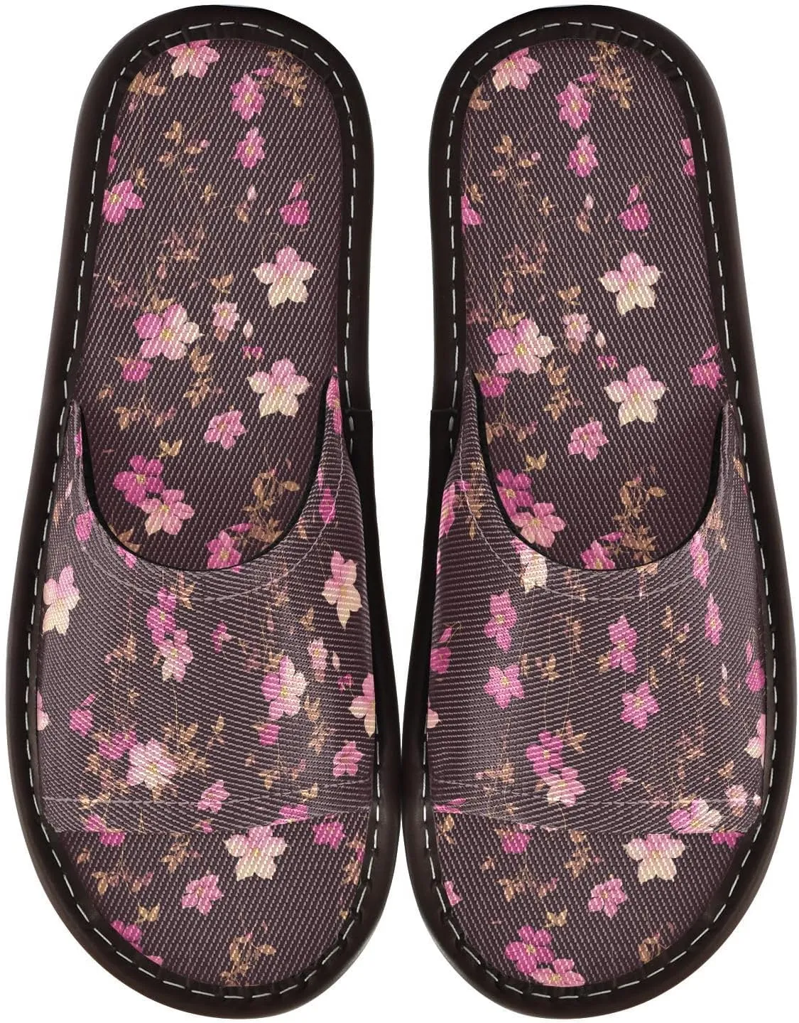 Yuiboo Pink Little Flowers Womens Travel Slippers Ultralight Dorm Home Slides for Home Hotel Indoor