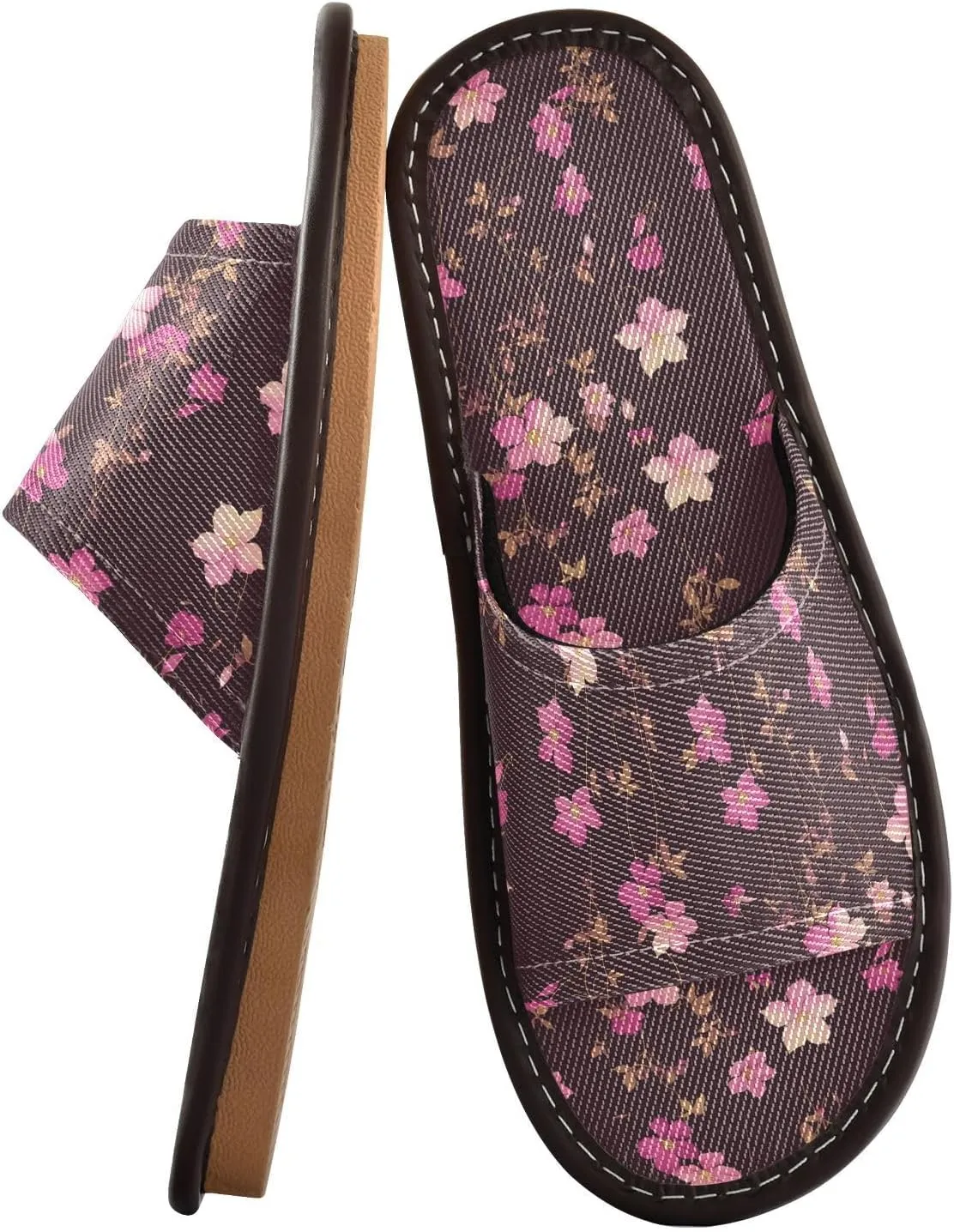 Yuiboo Pink Little Flowers Womens Travel Slippers Ultralight Dorm Home Slides for Home Hotel Indoor