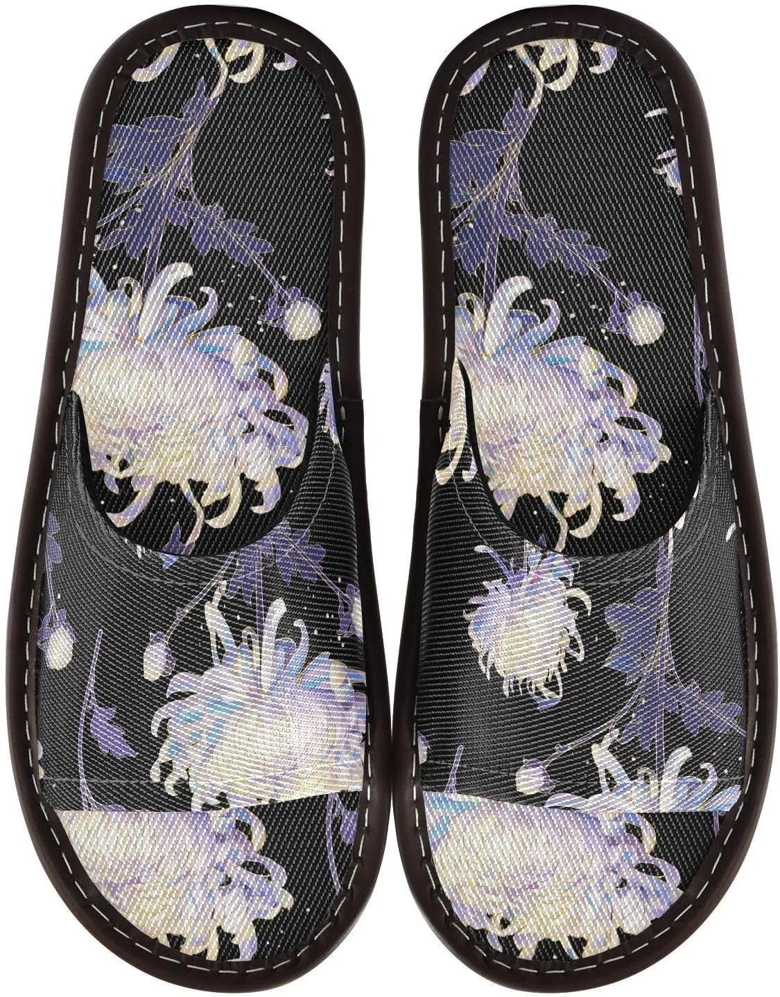 Yuiboo White Chrysanthemum Flowers Womens Shower House Slippers Reusable Dorm Home Slides for Bedroom Home Travel