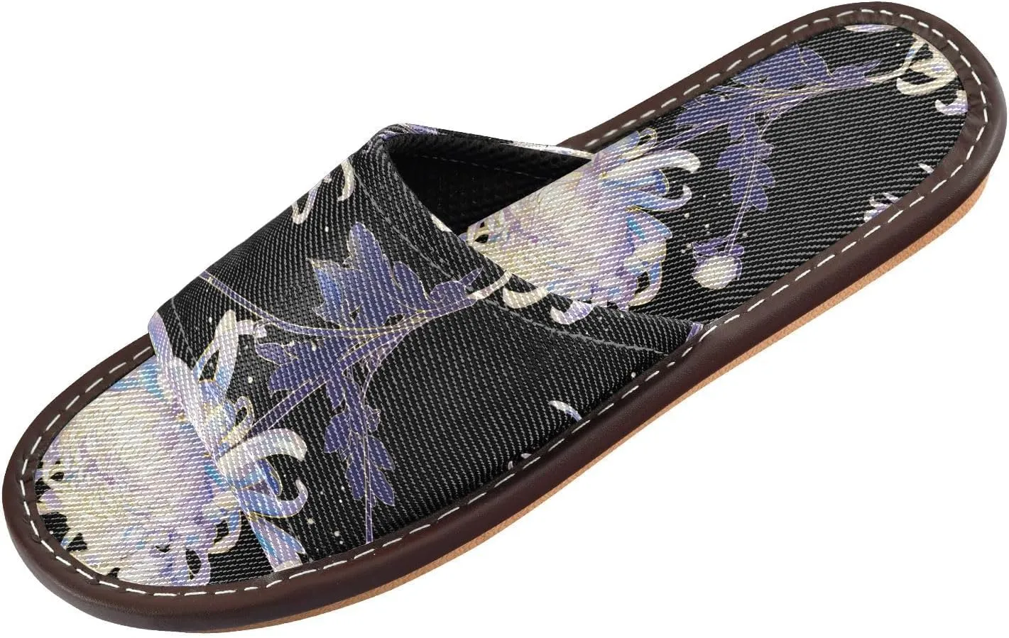 Yuiboo White Chrysanthemum Flowers Womens Shower House Slippers Reusable Dorm Home Slides for Bedroom Home Travel