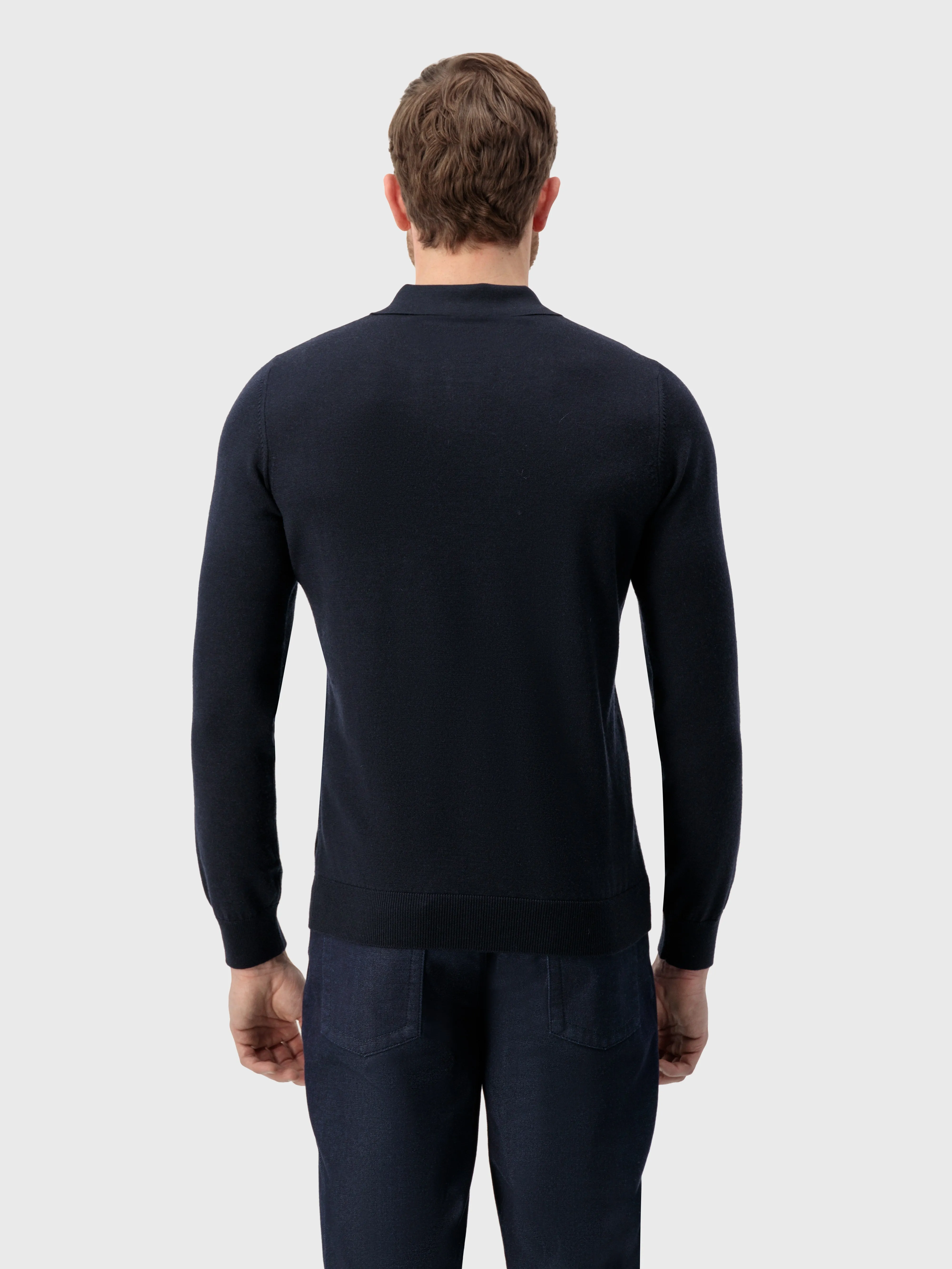 Zipped Polo with Crossed Stripes Jacquard Dark Navy